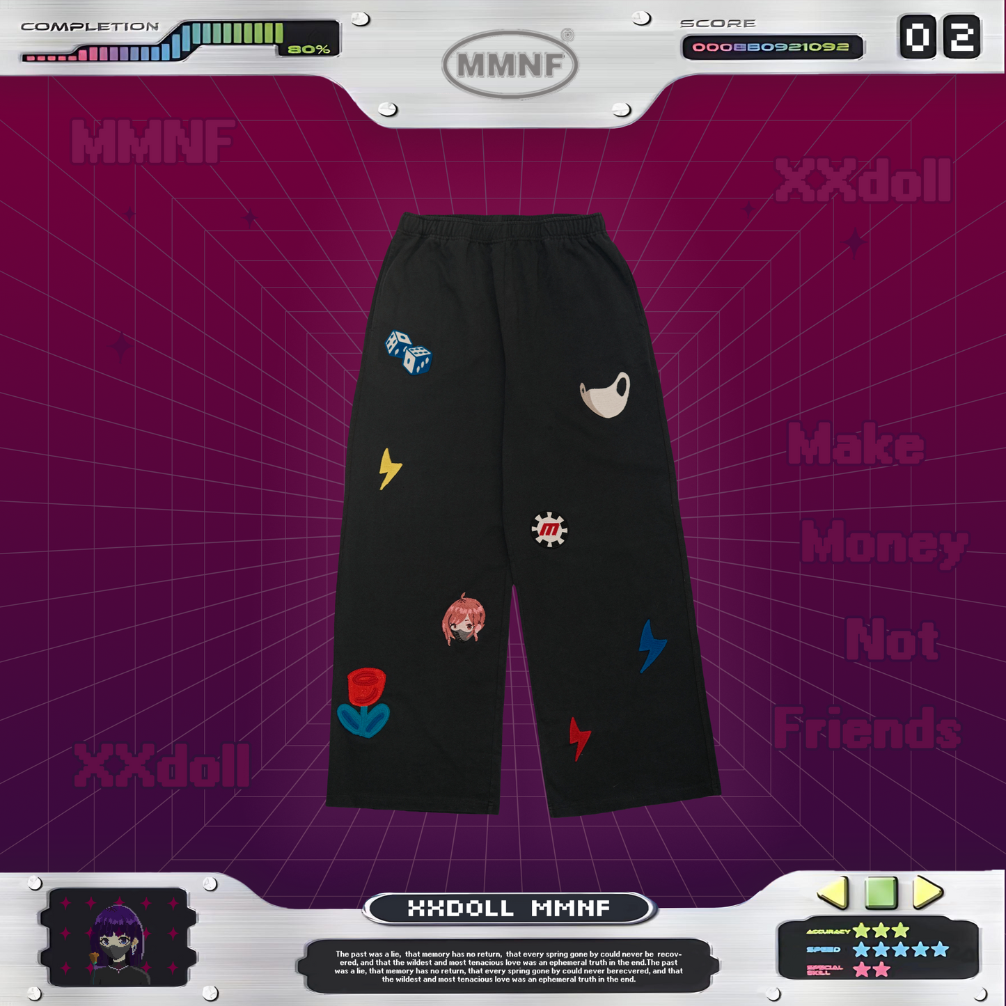 玩偶姐姐「夜幕街機廳」休閒褲 閃電刺繡 正版聯名 xxDoll 限量系列