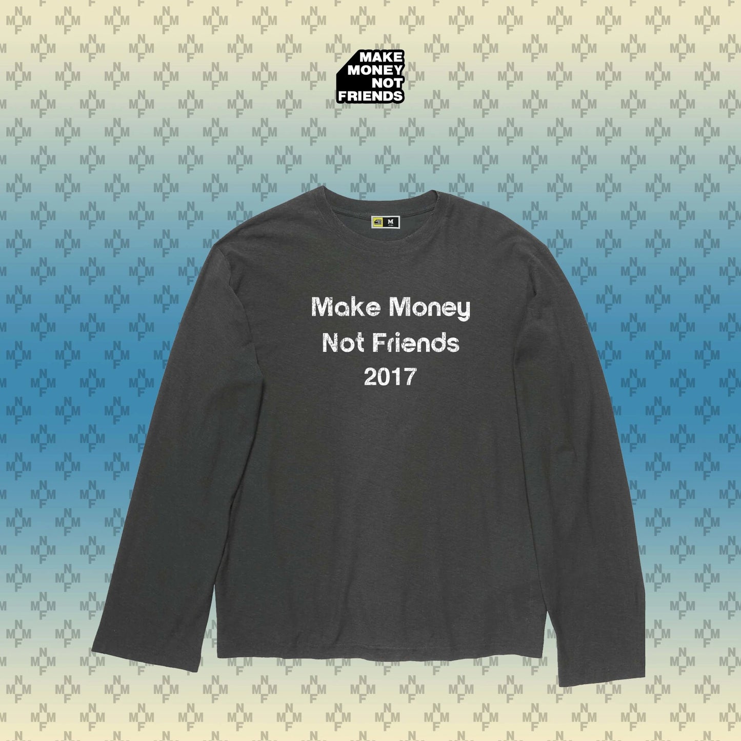 童帝同款 水洗做舊「賺錢不交朋友」長袖 T 恤 微破 經典標語 MMNF