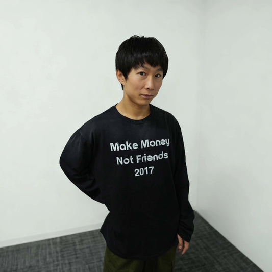 童帝同款 水洗做舊「賺錢不交朋友」長袖 T 恤 微破 經典標語 MMNF