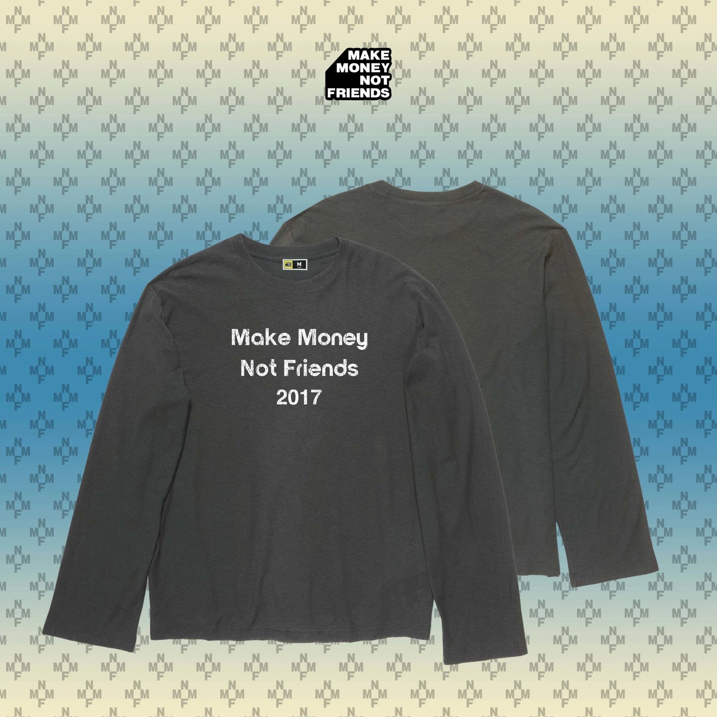 童帝同款 水洗做舊「賺錢不交朋友」長袖 T 恤 微破 經典標語 MMNF